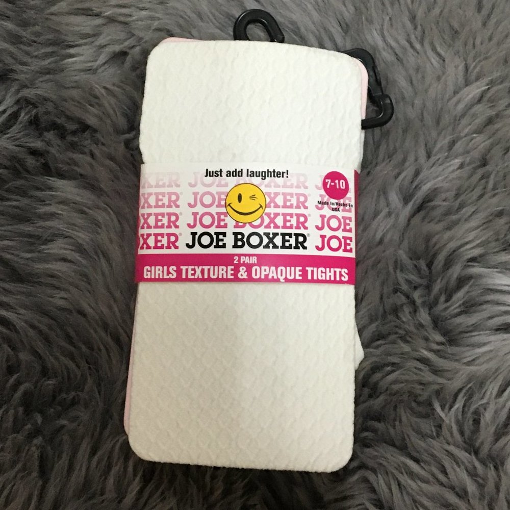 Joe Boxer | Girl's Texture & Opaque Tights | 2 Pack | Pink & White | Size 7-10
